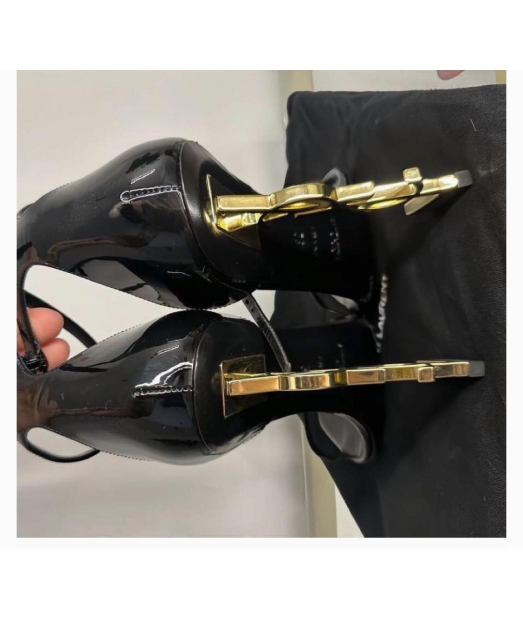 SAINT LAURENT Черные босоножки из лакированной кожи, фото 3