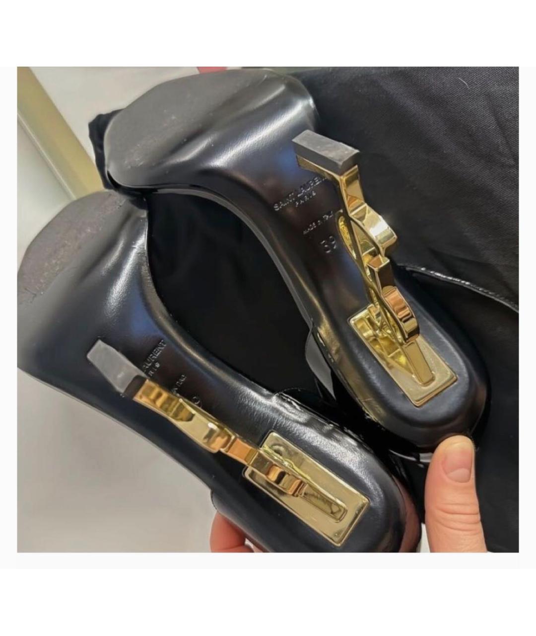 SAINT LAURENT Черные босоножки из лакированной кожи, фото 4