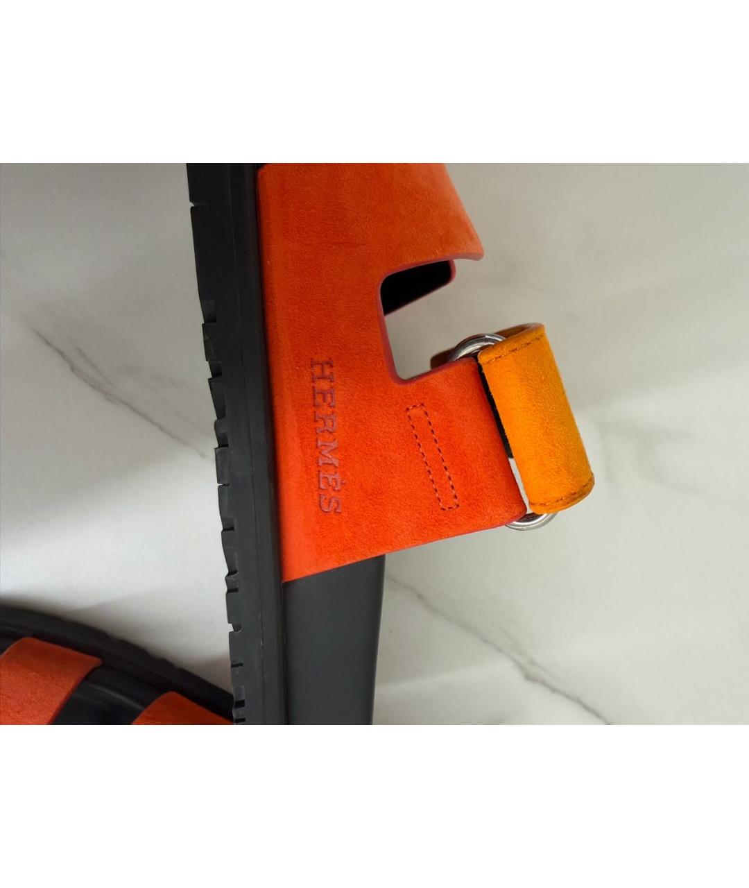 HERMES Оранжевое замшевые шлепанцы, фото 4