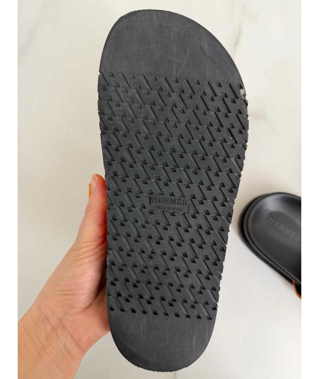 HERMES Оранжевое замшевые шлепанцы, фото 5