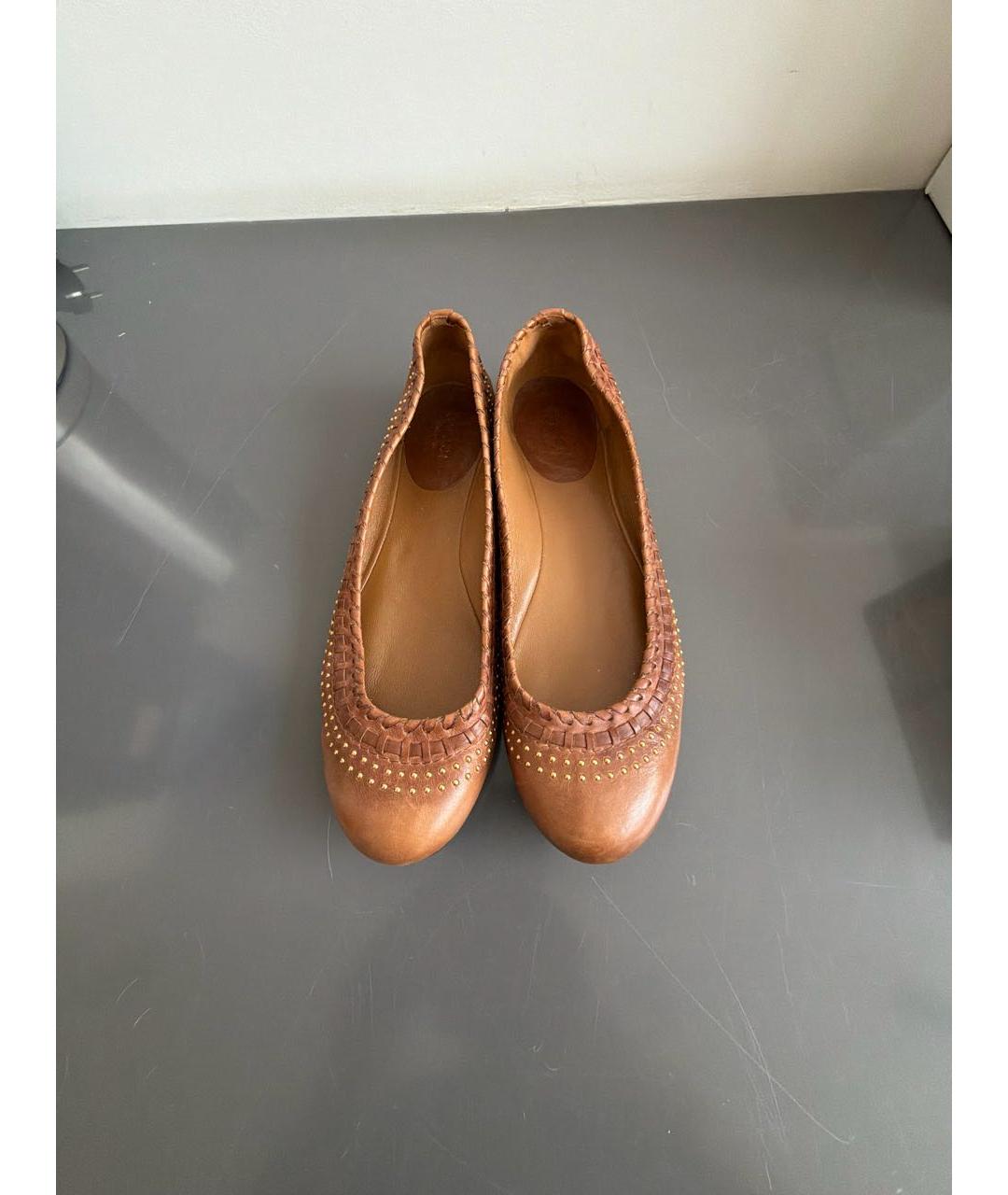 GUCCI Коричневые кожаные балетки, фото 2