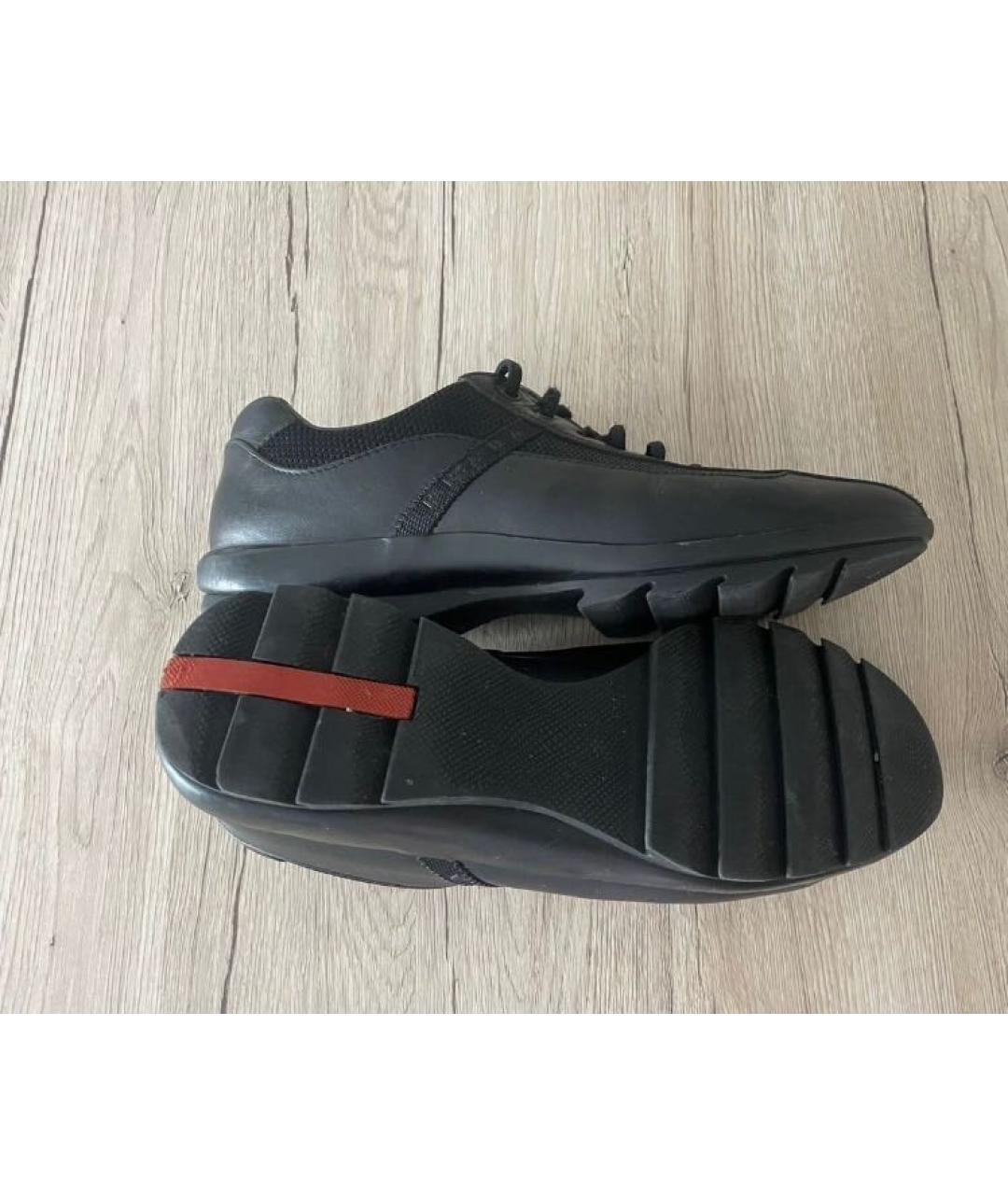 PRADA Черные кожаные низкие кроссовки / кеды, фото 7