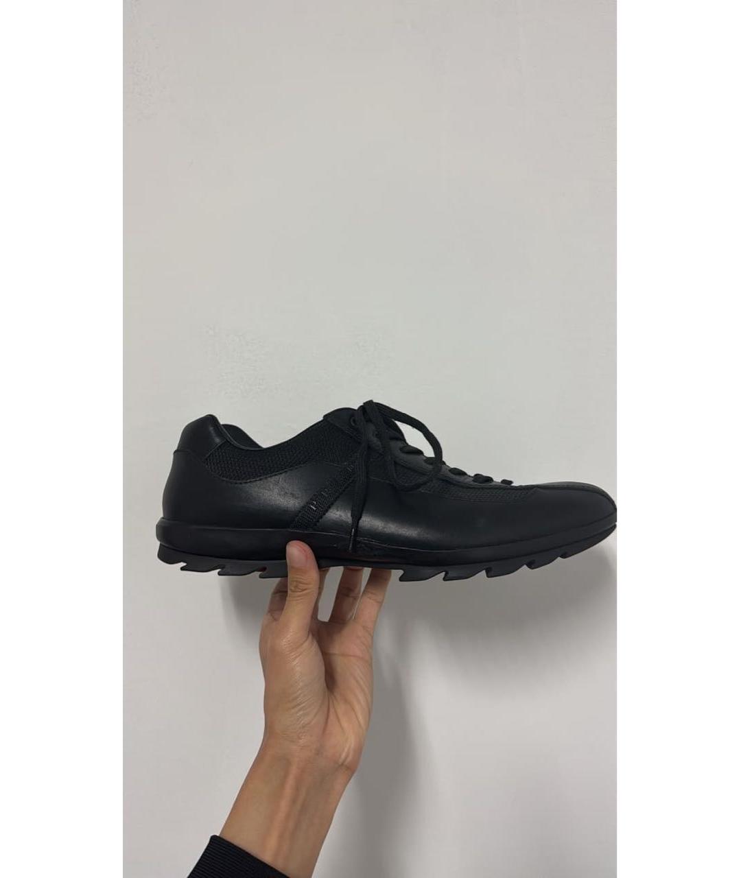 PRADA Черные кожаные низкие кроссовки / кеды, фото 9