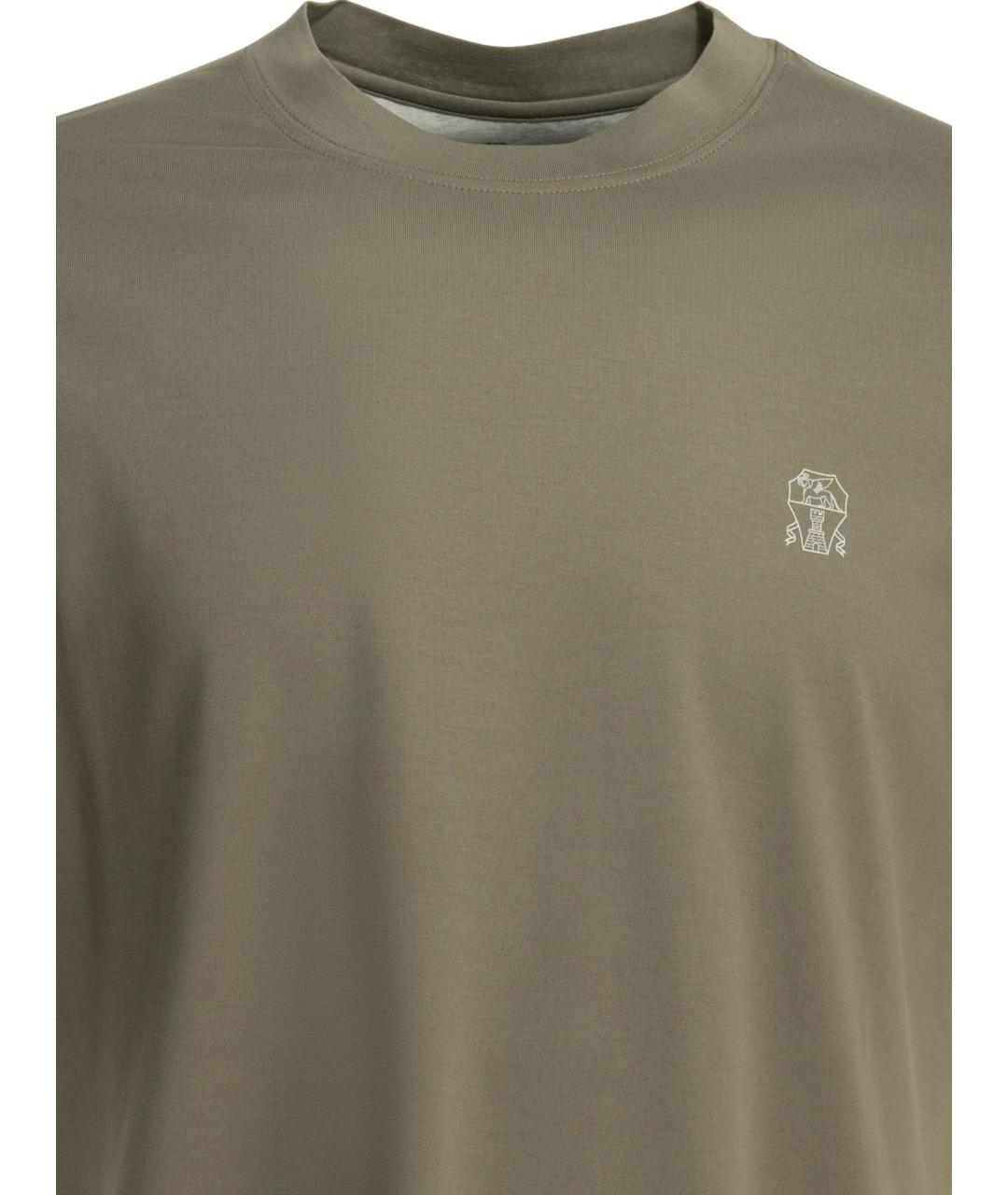 BRUNELLO CUCINELLI Зеленая хлопковая футболка, фото 3