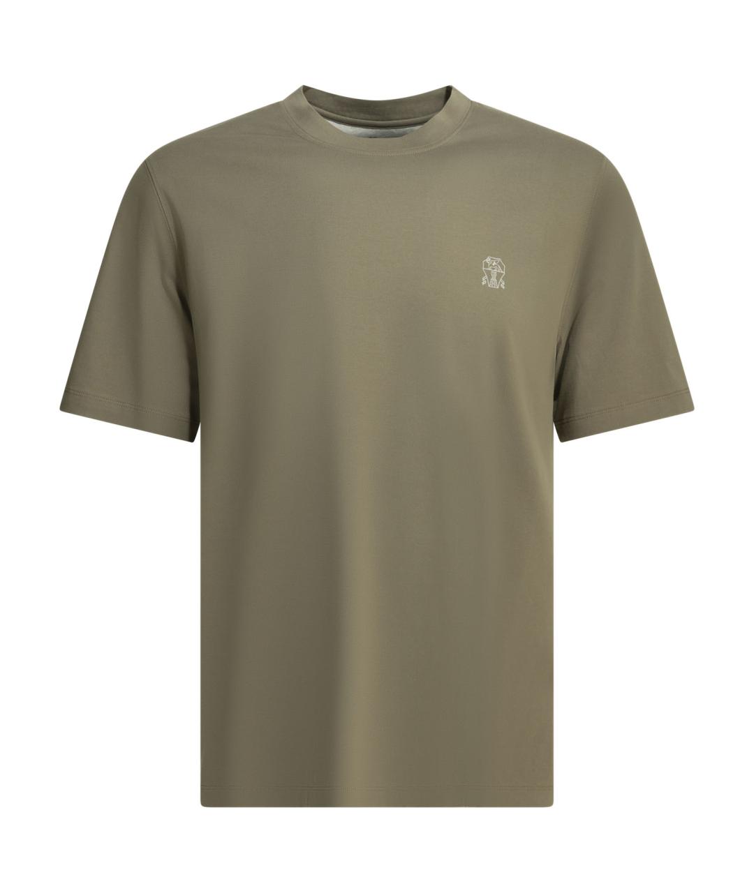 BRUNELLO CUCINELLI Зеленая хлопковая футболка, фото 1