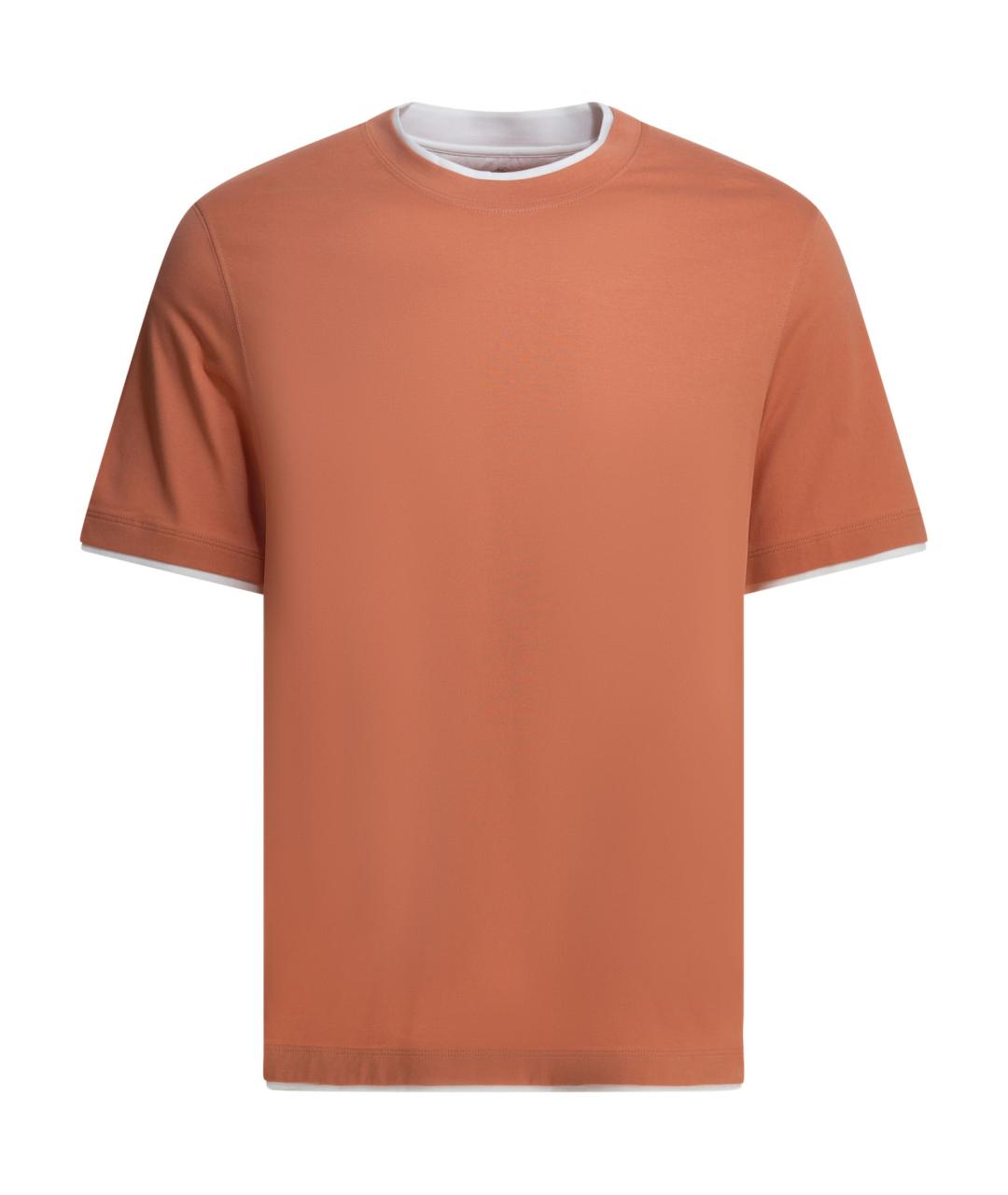 BRUNELLO CUCINELLI Оранжевая хлопковая футболка, фото 1