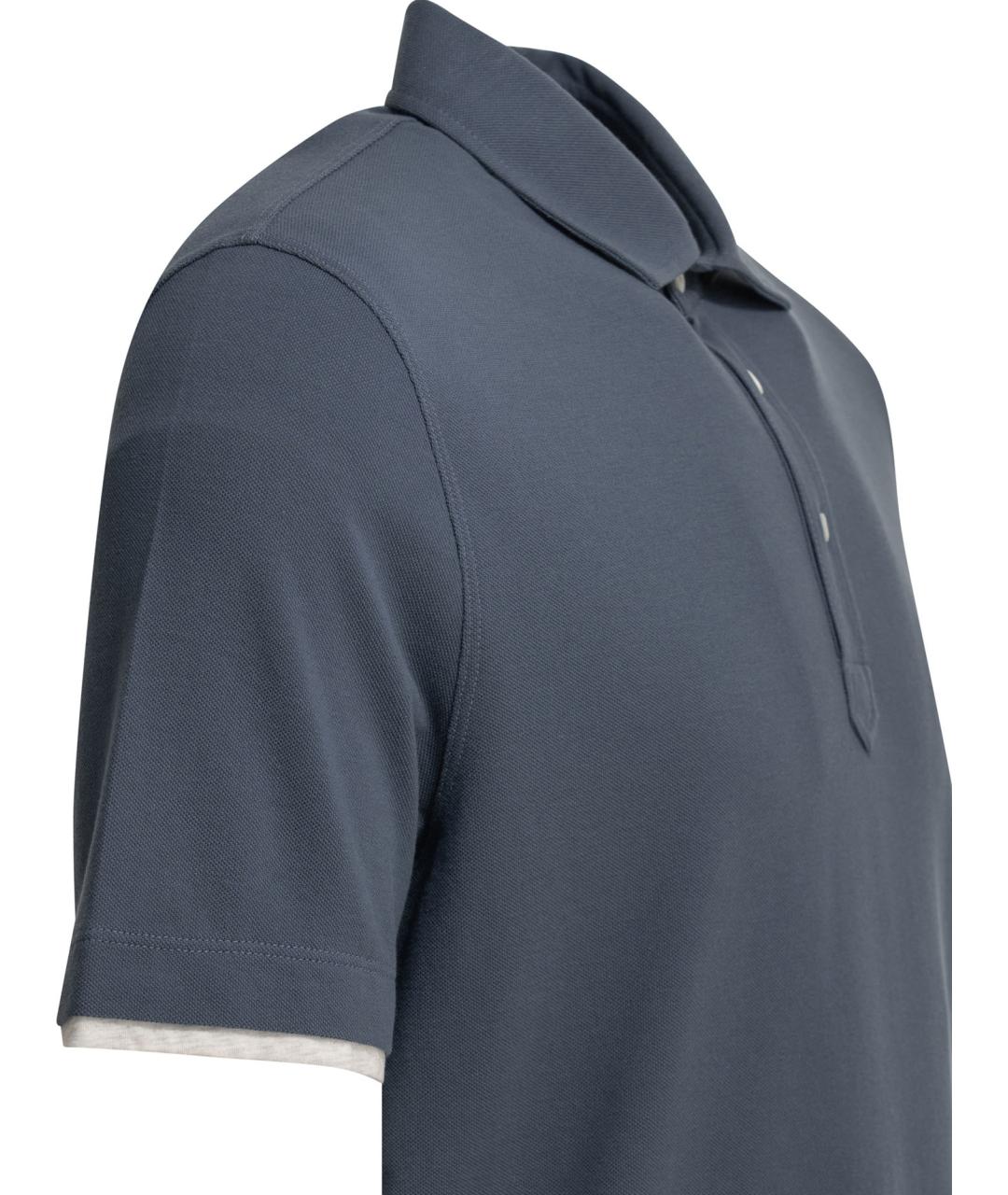 BRUNELLO CUCINELLI Синее хлопковое поло с коротким рукавом, фото 4