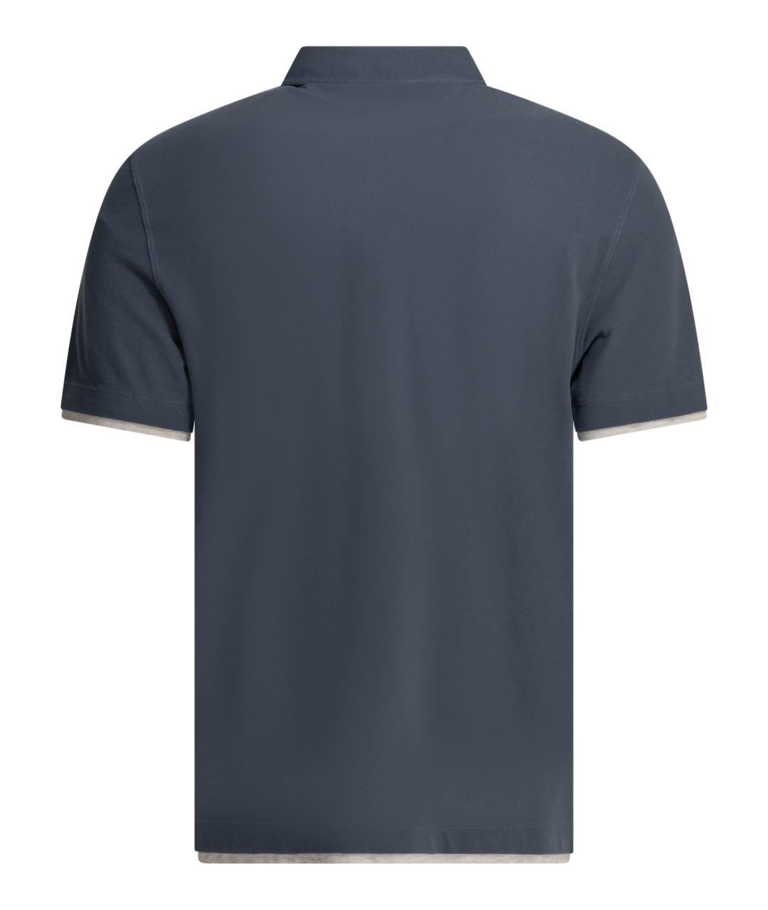 BRUNELLO CUCINELLI Синее хлопковое поло с коротким рукавом, фото 2