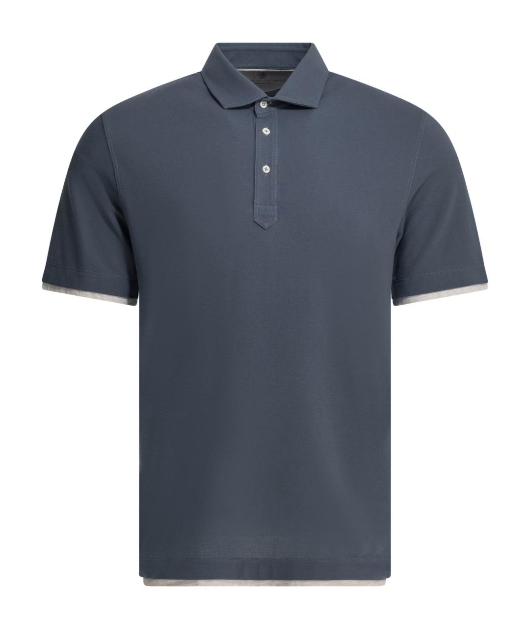 BRUNELLO CUCINELLI Синее хлопковое поло с коротким рукавом, фото 1