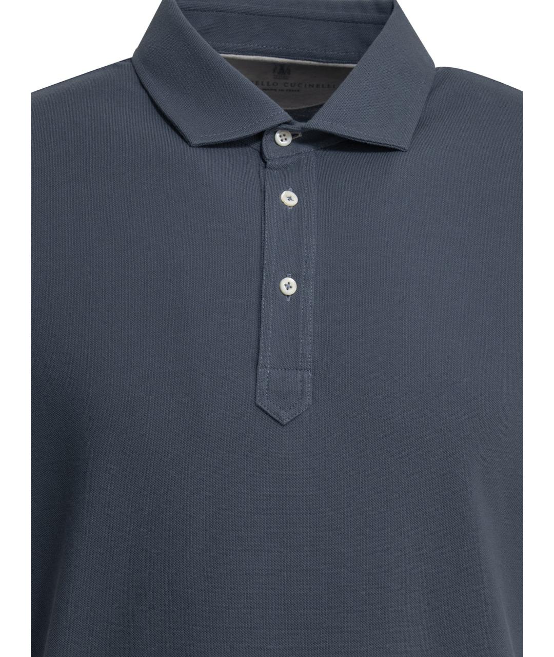 BRUNELLO CUCINELLI Синее хлопковое поло с коротким рукавом, фото 3
