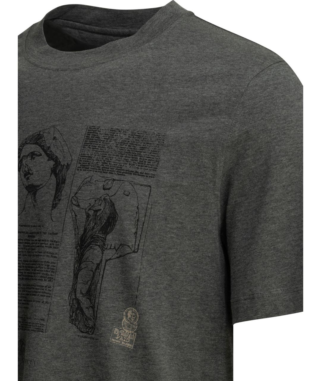 BRUNELLO CUCINELLI Серая хлопковая футболка, фото 4