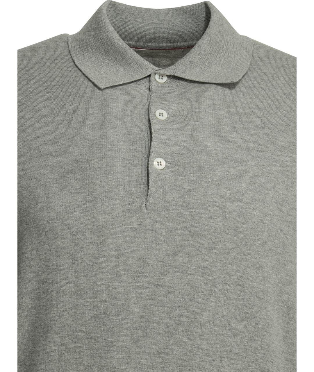 BRUNELLO CUCINELLI Серое хлопковое поло с длинным рукавом, фото 3