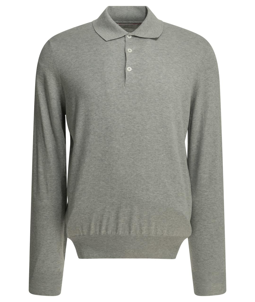 BRUNELLO CUCINELLI Серое хлопковое поло с длинным рукавом, фото 1