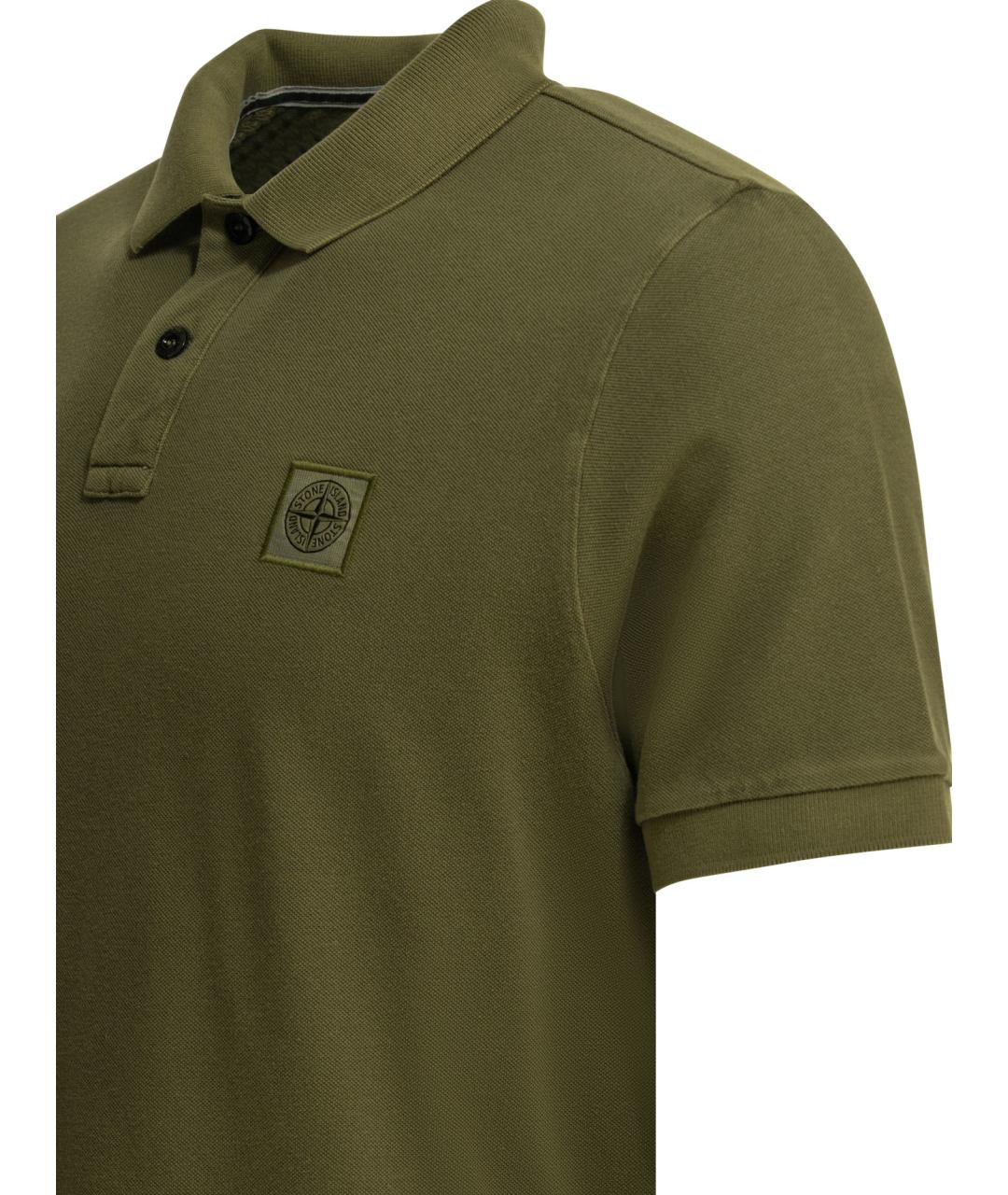 STONE ISLAND Зеленые хлопковое поло с коротким рукавом, фото 4