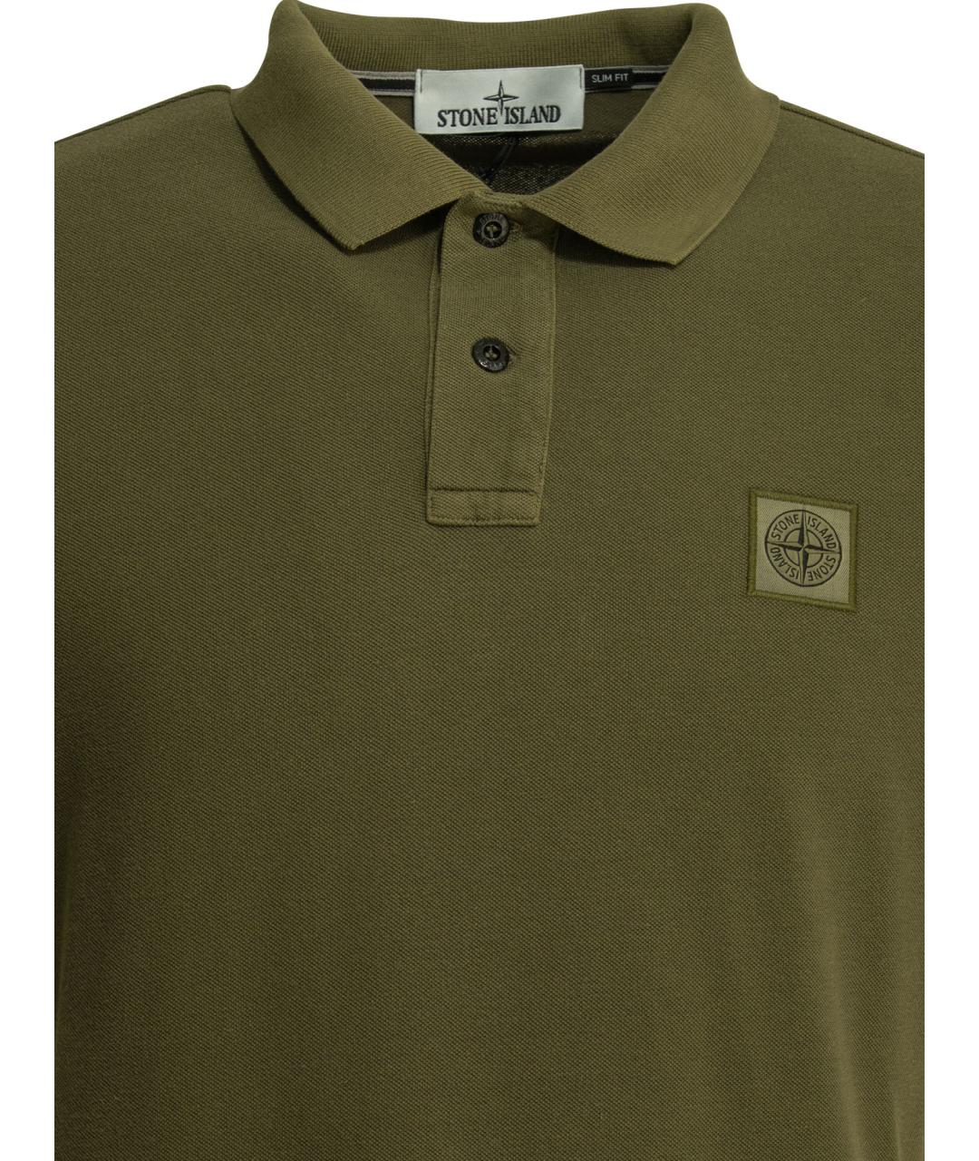 STONE ISLAND Зеленые хлопковое поло с коротким рукавом, фото 3