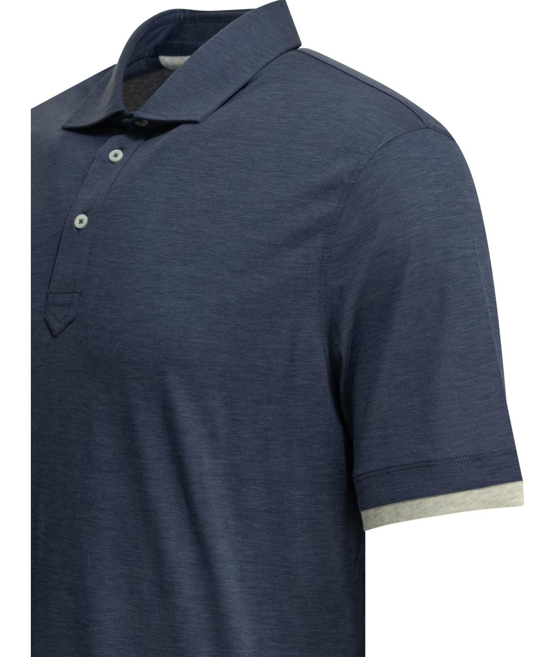 BRUNELLO CUCINELLI Синее поло с коротким рукавом, фото 4