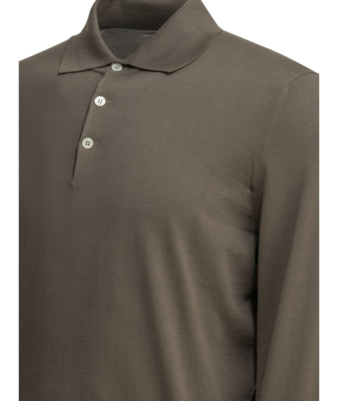 BRUNELLO CUCINELLI Коричневое хлопковое поло с длинным рукавом, фото 4