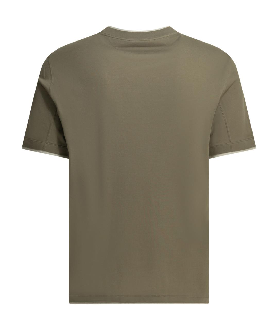 BRUNELLO CUCINELLI Зеленая хлопковая футболка, фото 2