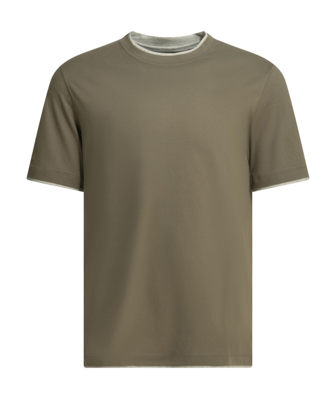 BRUNELLO CUCINELLI Зеленая хлопковая футболка, фото 1