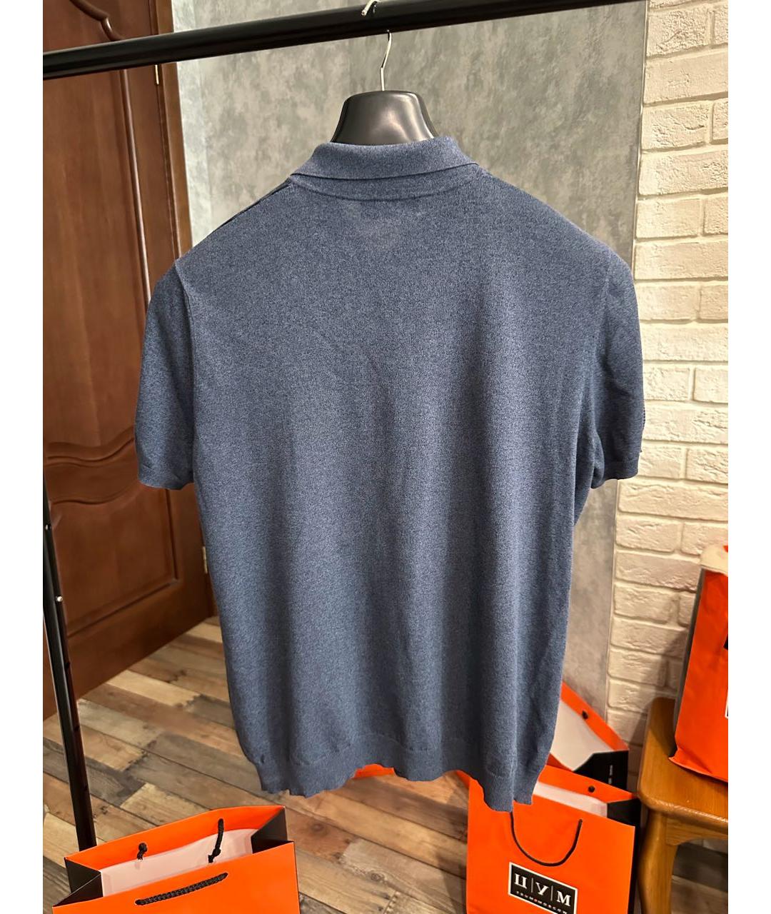 CORNELIANI Синее хлопковое поло с коротким рукавом, фото 2