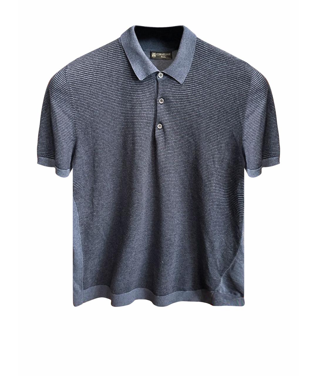 CORNELIANI Синее хлопковое поло с коротким рукавом, фото 1