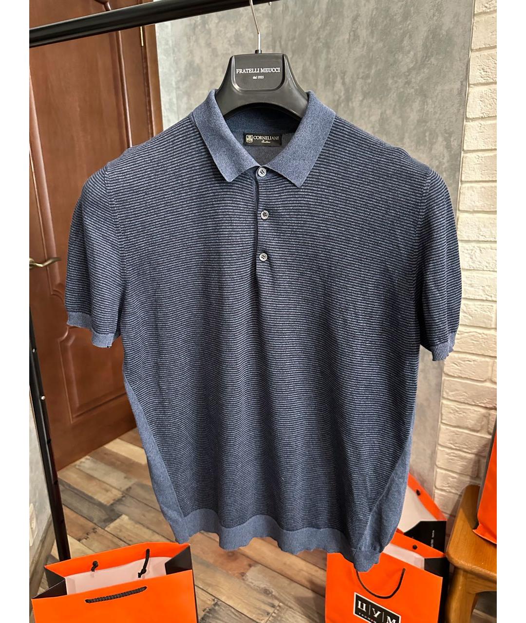 CORNELIANI Синее хлопковое поло с коротким рукавом, фото 6