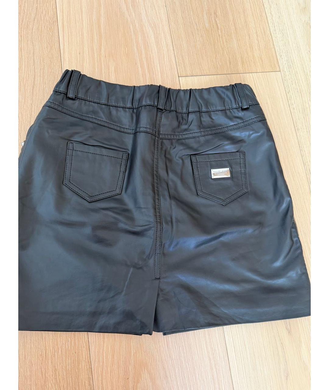 PHILIPP PLEIN Черная кожаная юбка, фото 2