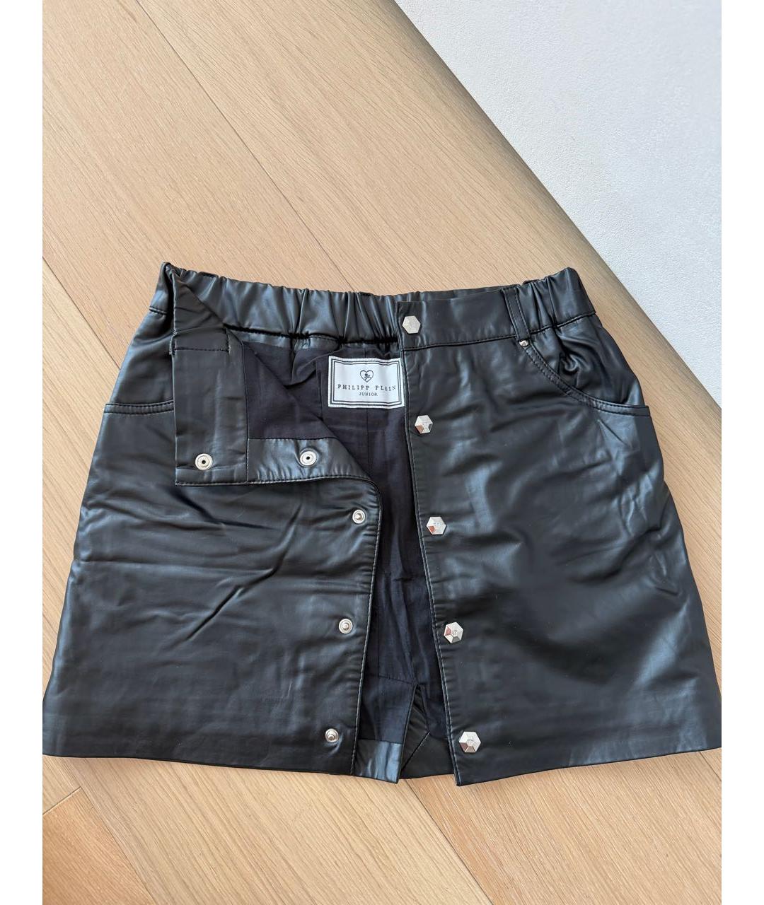 PHILIPP PLEIN Черная кожаная юбка, фото 4
