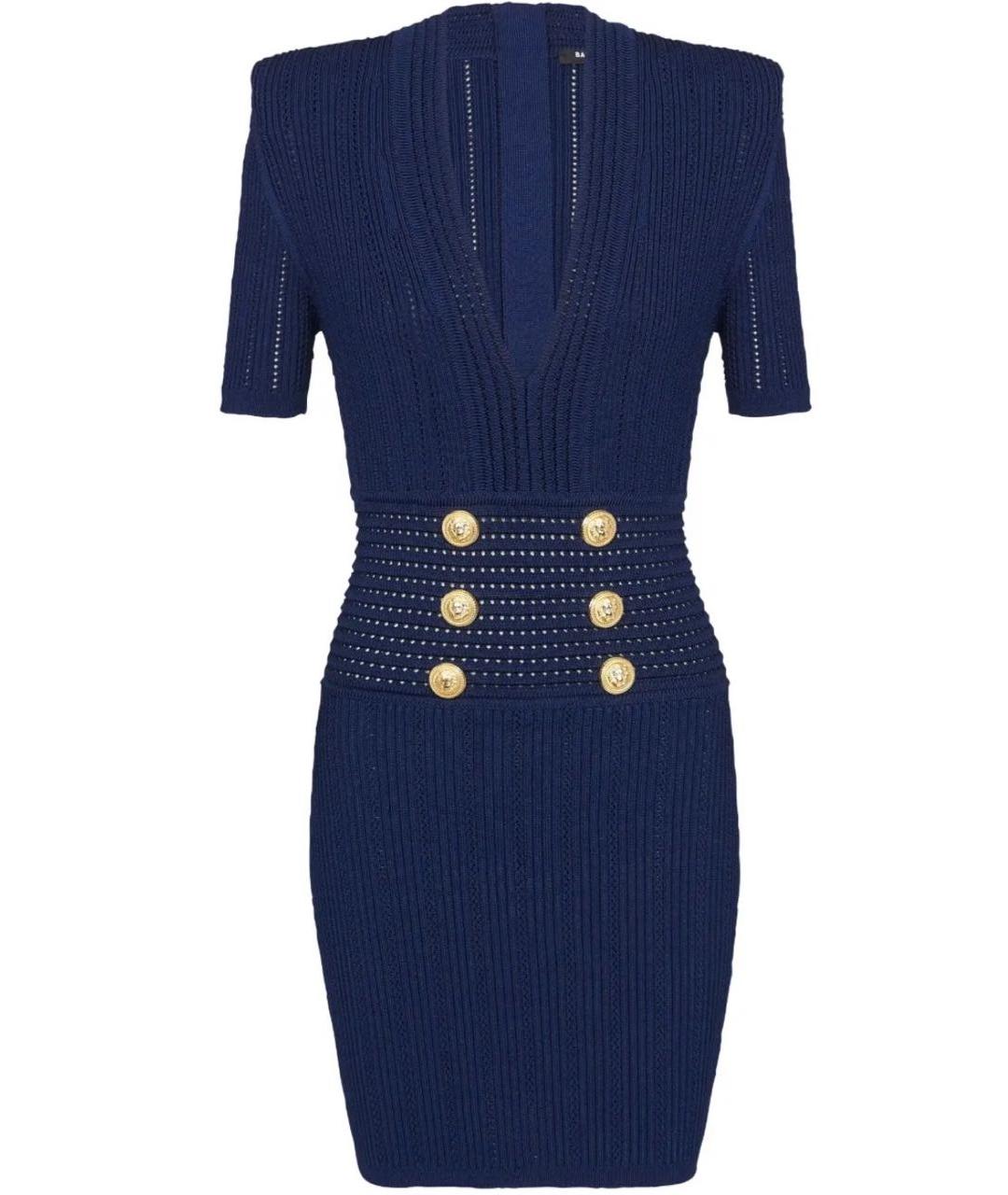 BALMAIN Темно-синее вискозное коктейльное платье, фото 1