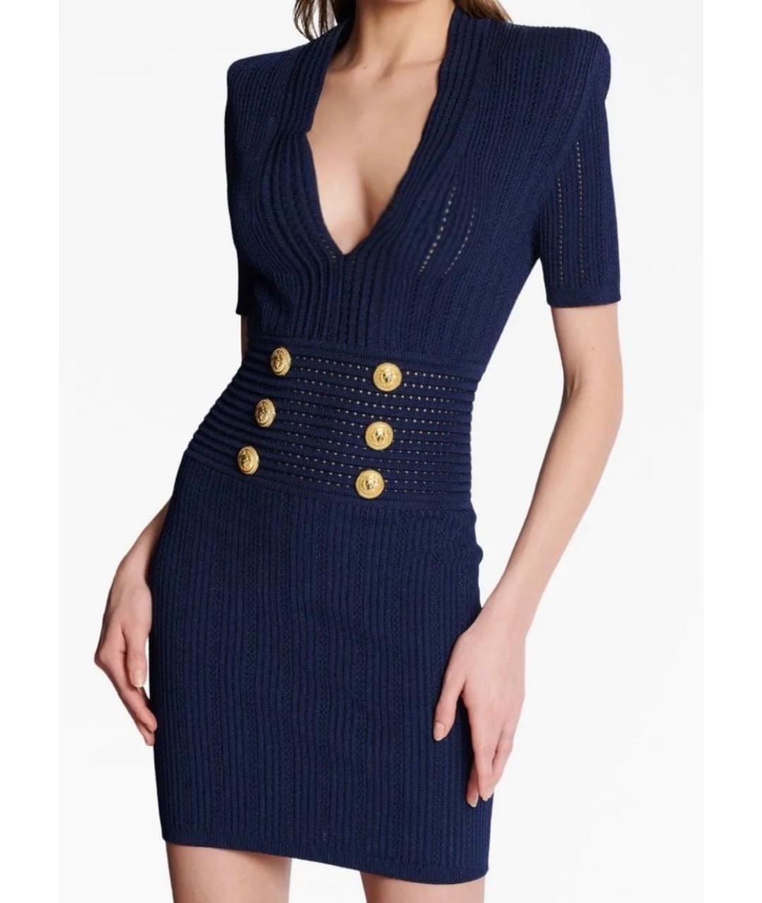 BALMAIN Темно-синее вискозное коктейльное платье, фото 4