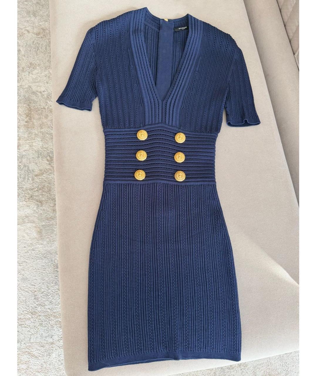 BALMAIN Темно-синее вискозное коктейльное платье, фото 2