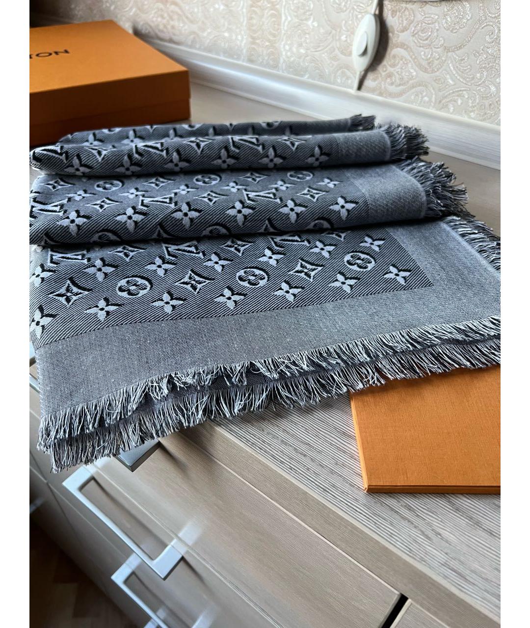 LOUIS VUITTON Серый хлопковый платок, фото 5