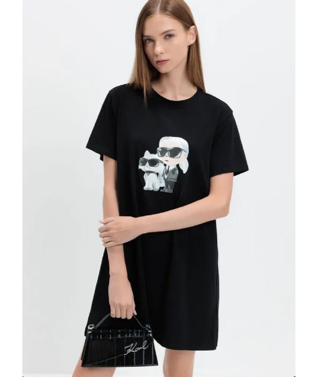 KARL LAGERFELD Черное хлопко-эластановое повседневное платье, фото 4