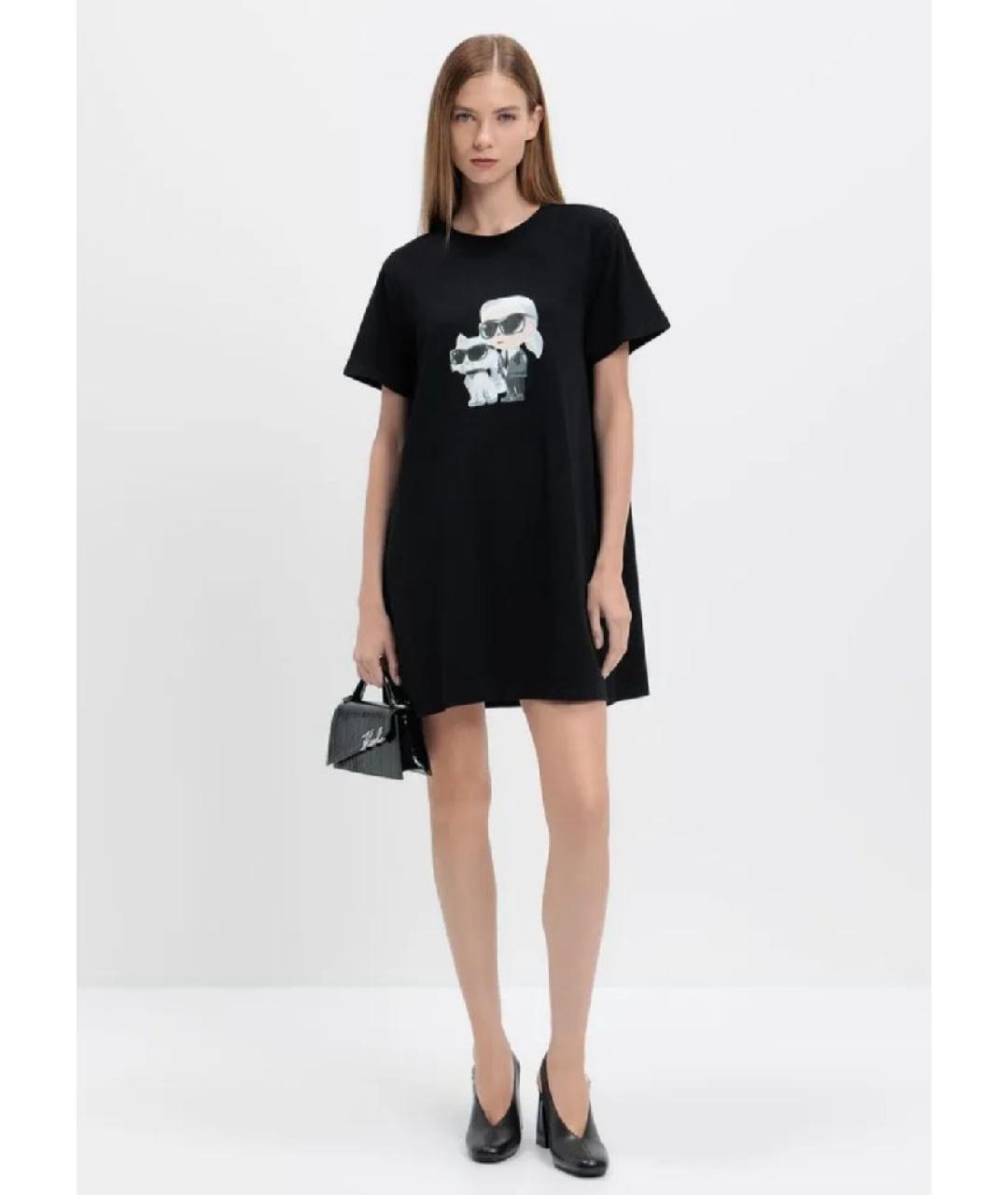 KARL LAGERFELD Черное хлопко-эластановое повседневное платье, фото 2