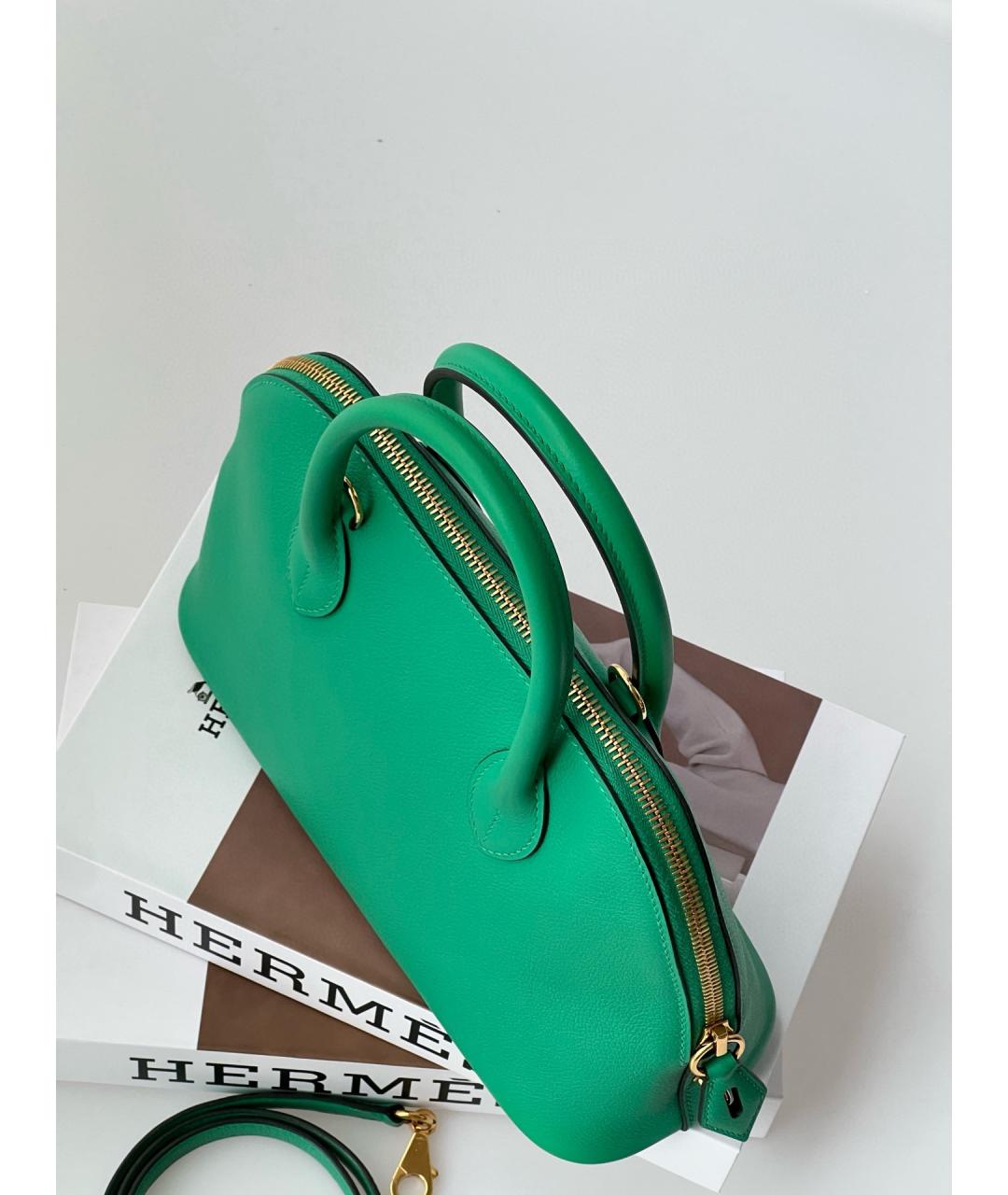HERMES Зеленая кожаная сумка тоут, фото 6