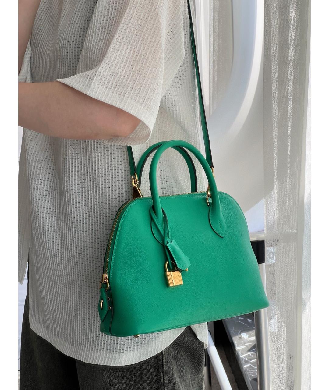 HERMES Зеленая кожаная сумка тоут, фото 9
