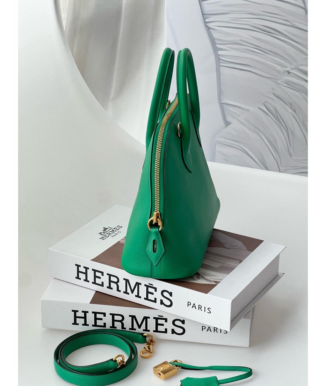 HERMES Зеленая кожаная сумка тоут, фото 4