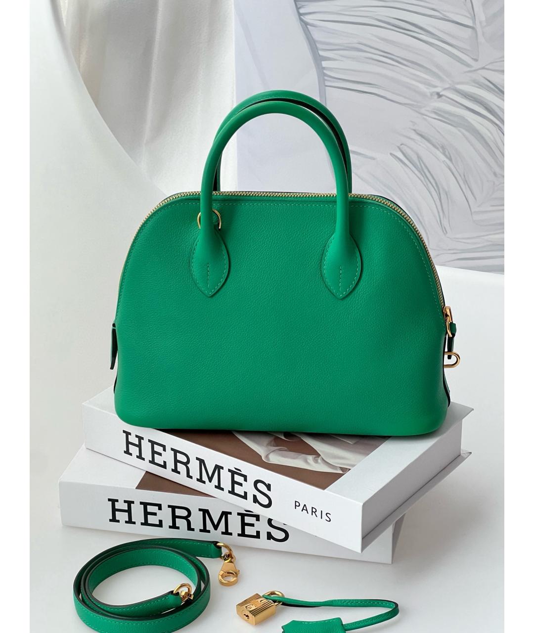 HERMES Зеленая кожаная сумка тоут, фото 10