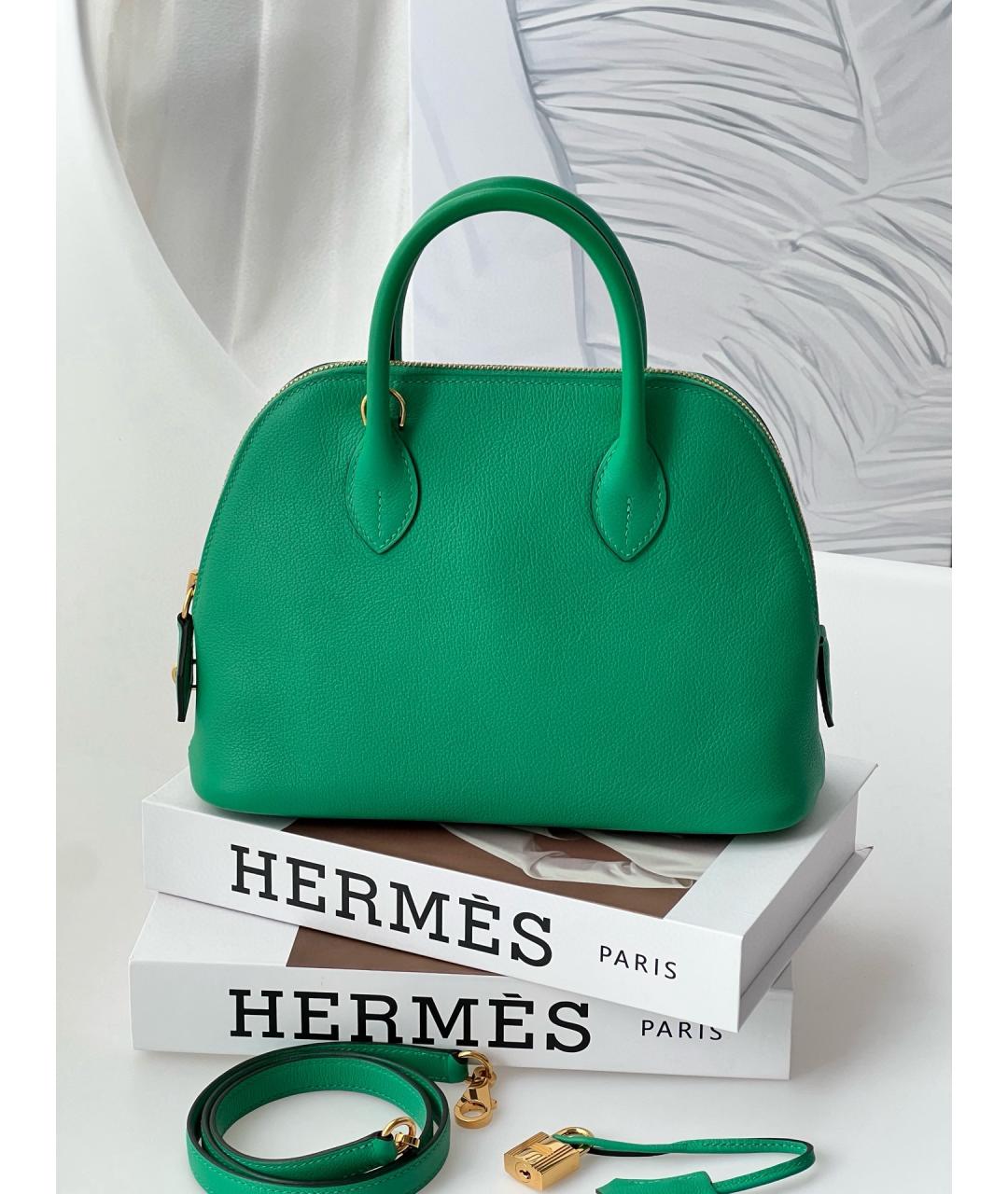 HERMES Зеленая кожаная сумка тоут, фото 2