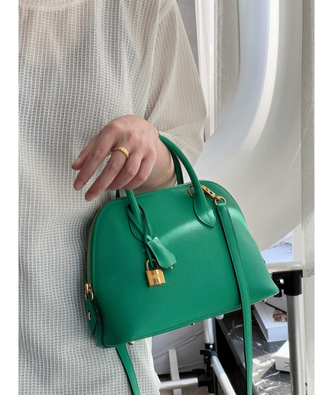 HERMES Зеленая кожаная сумка тоут, фото 8