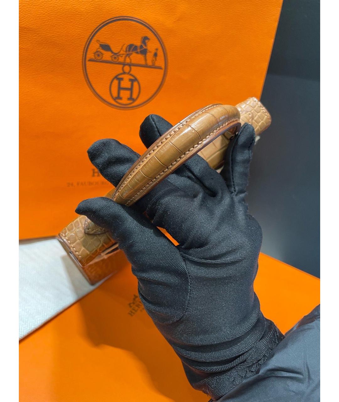 HERMES Коричневая сумка с короткими ручками из экзотической кожи, фото 6