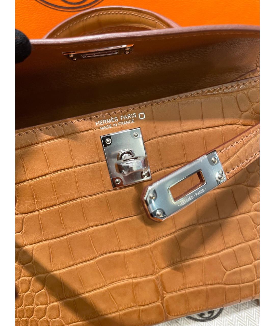 HERMES Коричневая сумка с короткими ручками из экзотической кожи, фото 3