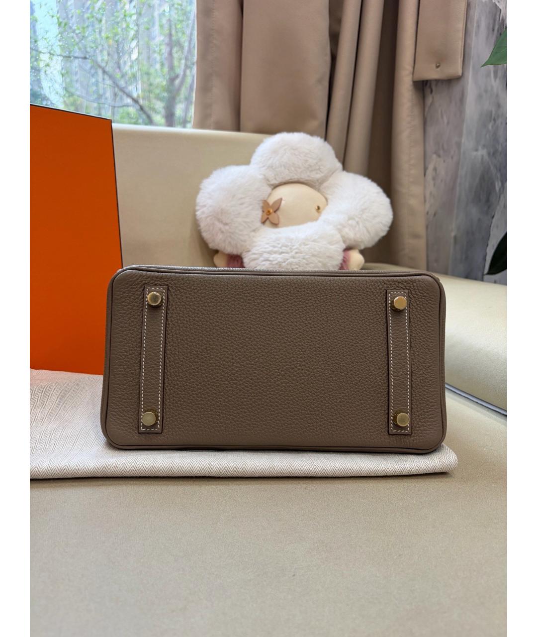 HERMES Серая кожаная сумка с короткими ручками, фото 3