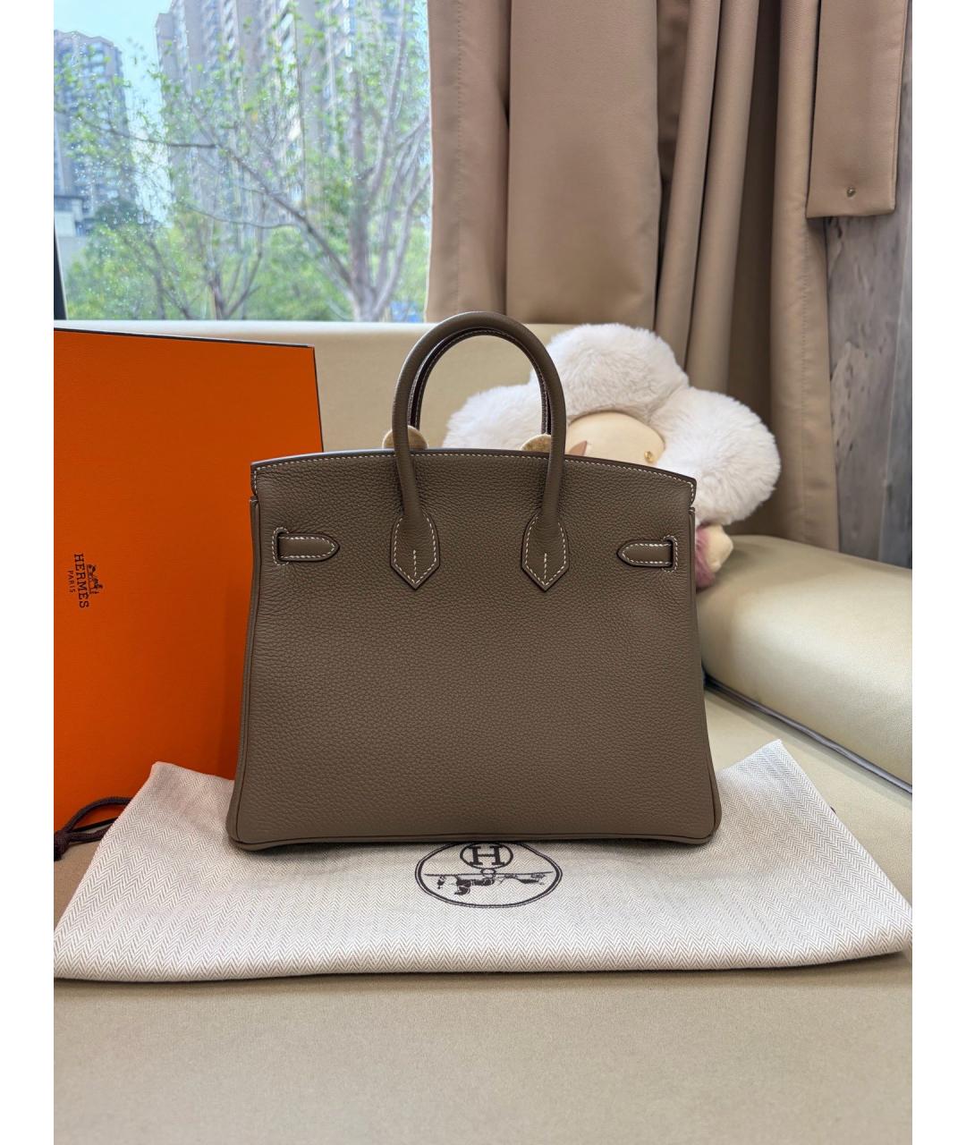 HERMES Серая кожаная сумка с короткими ручками, фото 2