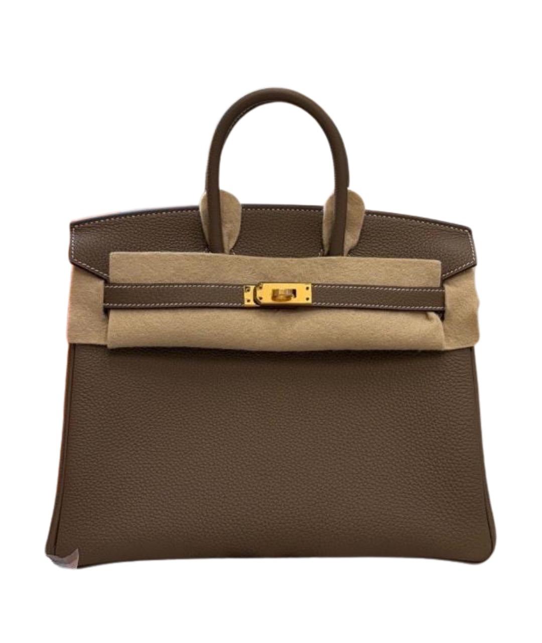 HERMES Серая кожаная сумка с короткими ручками, фото 1