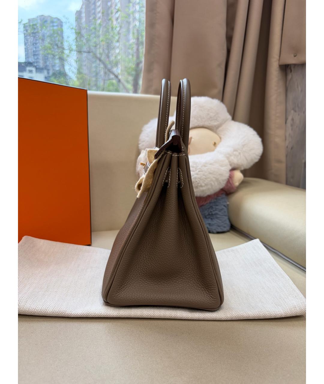 HERMES Серая кожаная сумка с короткими ручками, фото 6