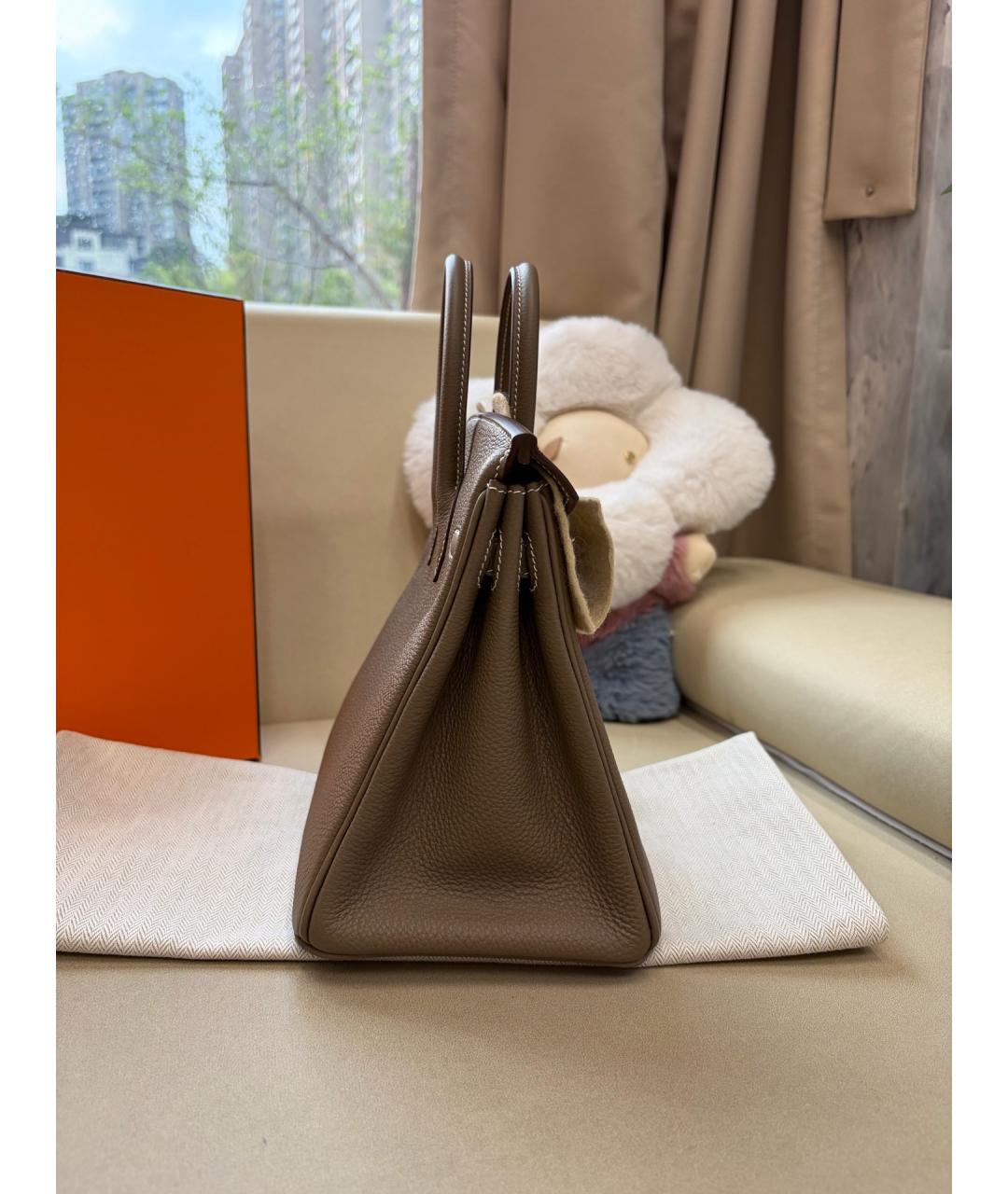 HERMES Серая кожаная сумка с короткими ручками, фото 5