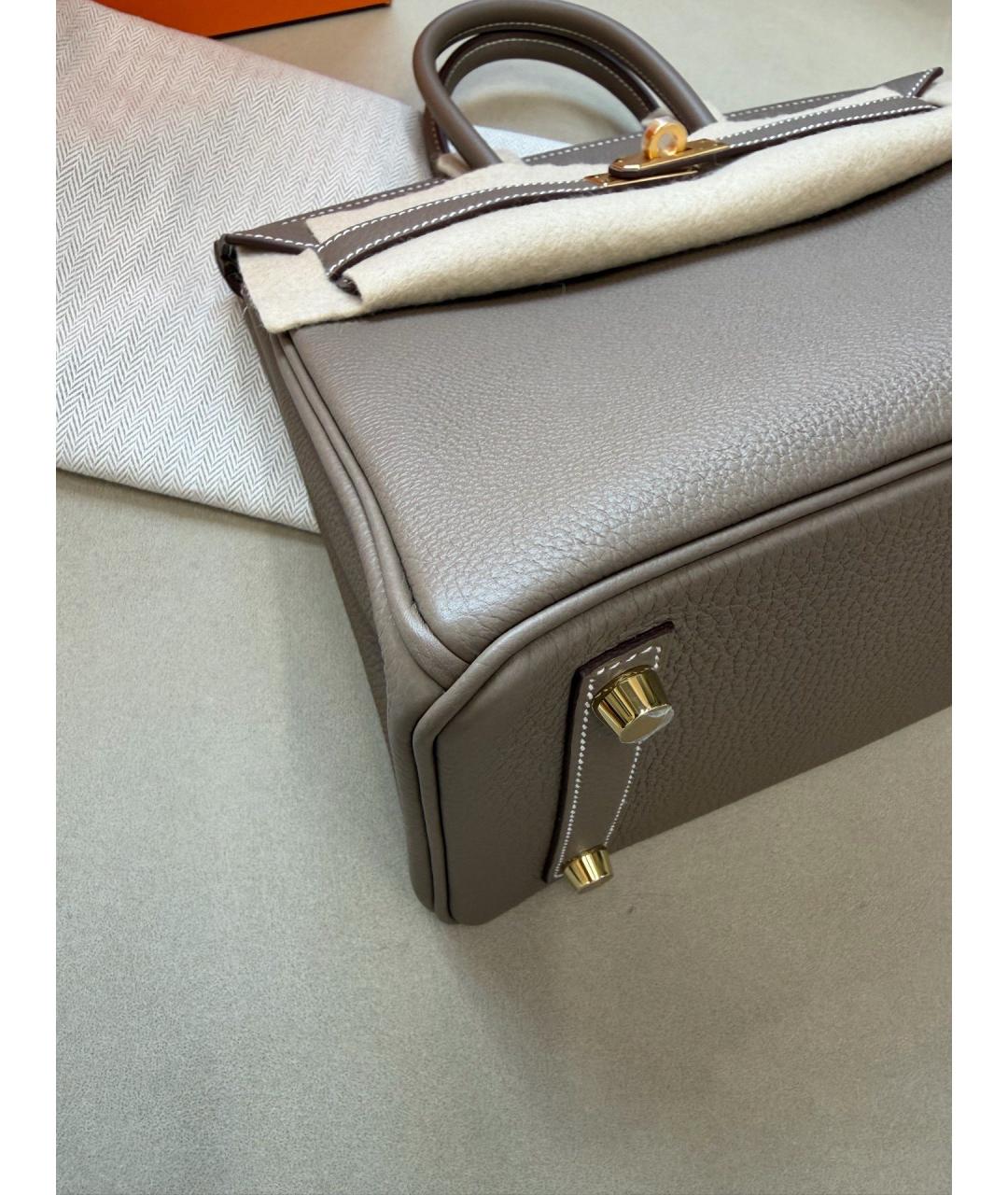 HERMES Серая кожаная сумка с короткими ручками, фото 4
