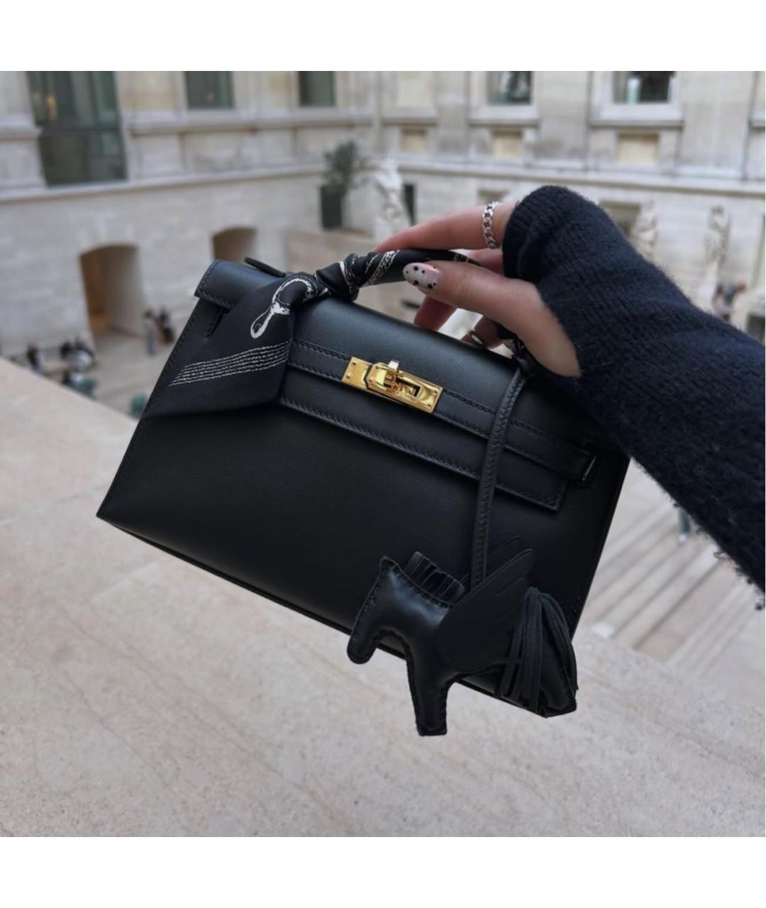 HERMES Черная кожаная сумка с короткими ручками, фото 4