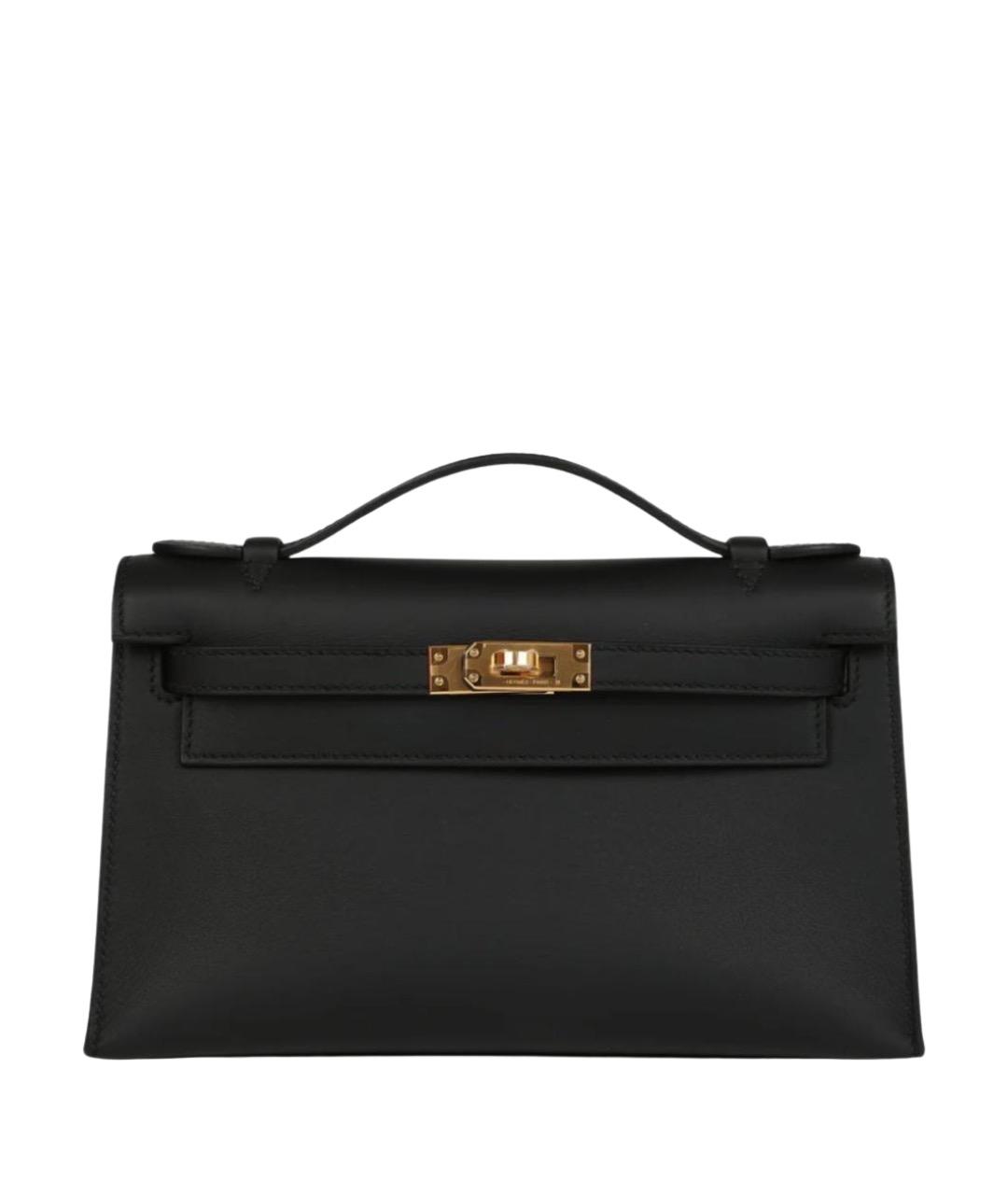 HERMES Черная кожаная сумка с короткими ручками, фото 1